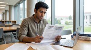 international student reviewing insurance policy usa loan protection